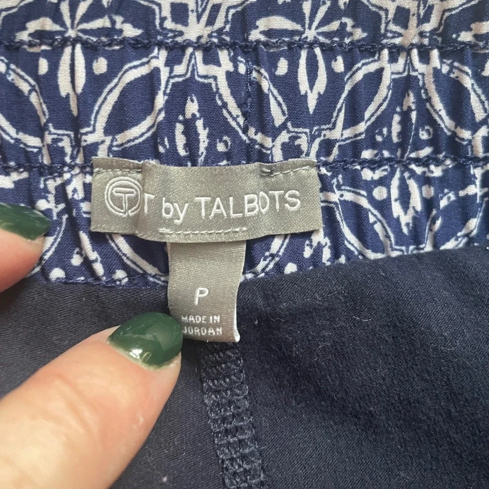 T By Talbots‎ Wrap Skort P Blue White Geometric Print Shorts Pockets Drawstring - Picture 5 of 10